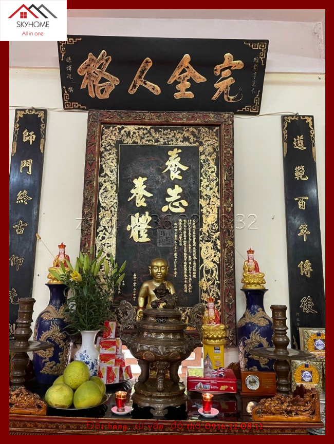 Hoành phi gỗ phòng thờ chữ Hoàn toàn nhân cách